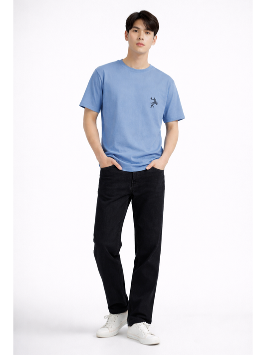 Dusty Blue Regular Fir T-shirt - Minimal Deer Embroidery