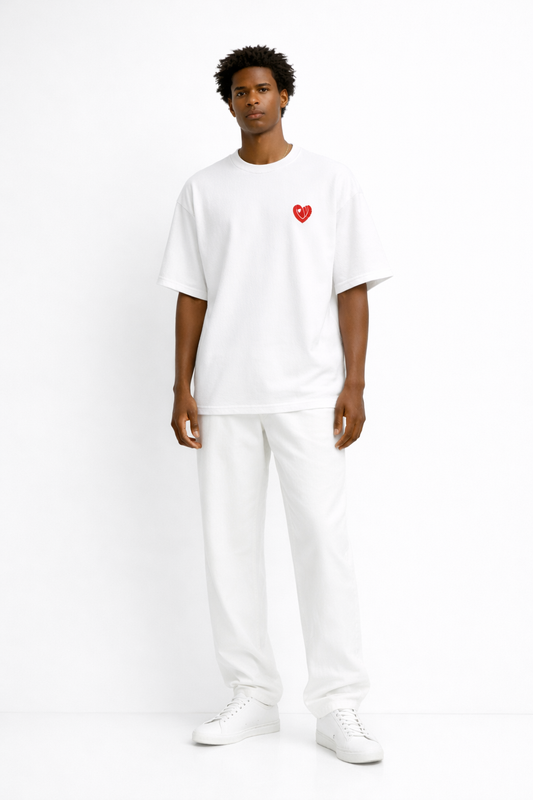 White Oversized Tee with Minimal LOVE Puff Print