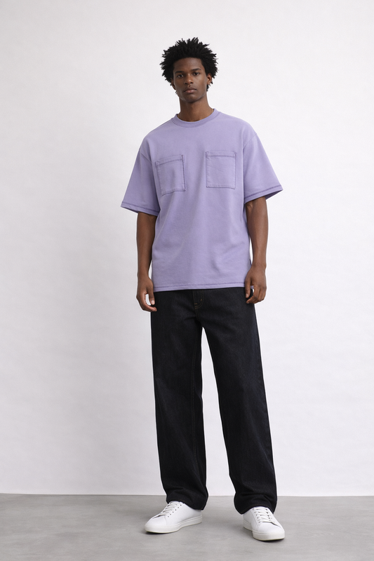Light Lavender Oversized T-shirt with Contrast Stich