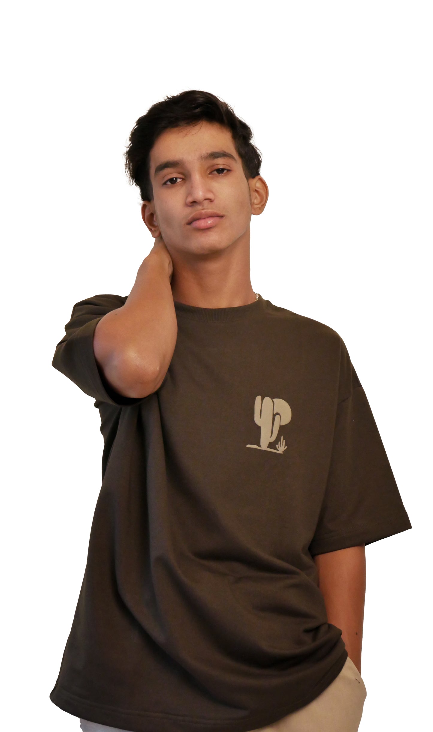 Olive Green Oversized Puff Print Tee — Minimal Cactus