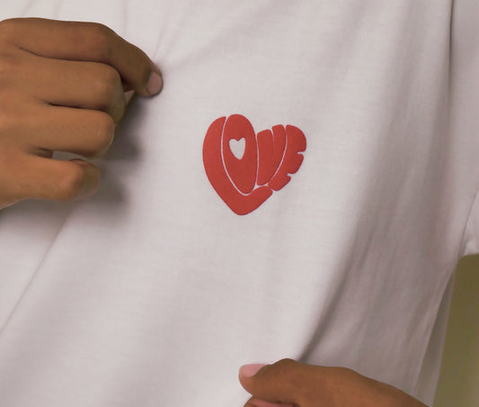 White Oversized Tee with Minimal LOVE Puff Print