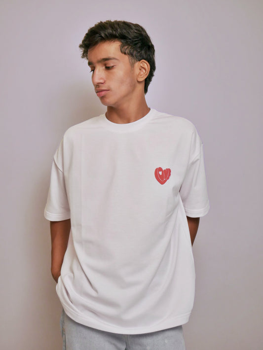 White Oversized Tee with Minimal LOVE Puff Print