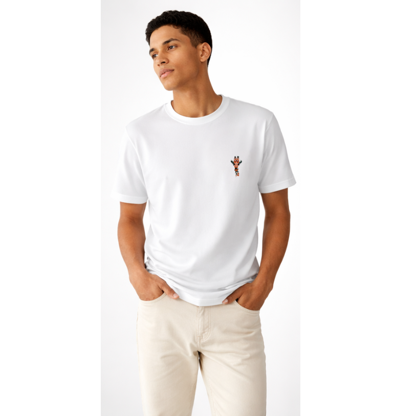 White French Terry T-Shirt with Giraffe Embroidery
