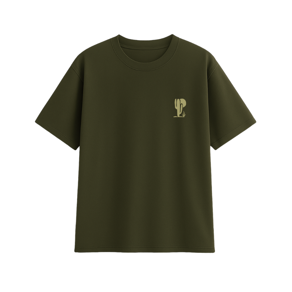 Olive Green Oversized Puff Print Tee — Minimal Cactus