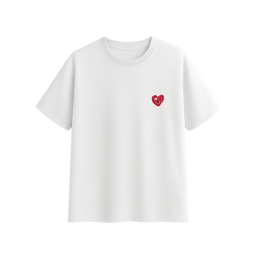 White Oversized Tee with Minimal LOVE Puff Print