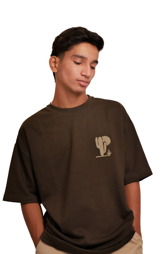 Olive Green Oversized Puff Print Tee — Minimal Cactus