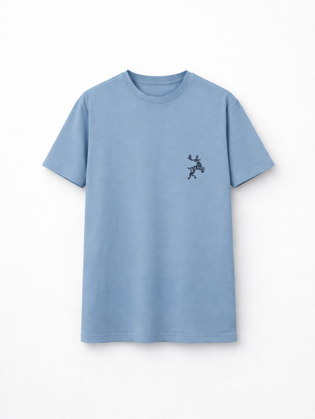 Dusty Blue Regular Fir T-shirt - Minimal Deer Embroidery