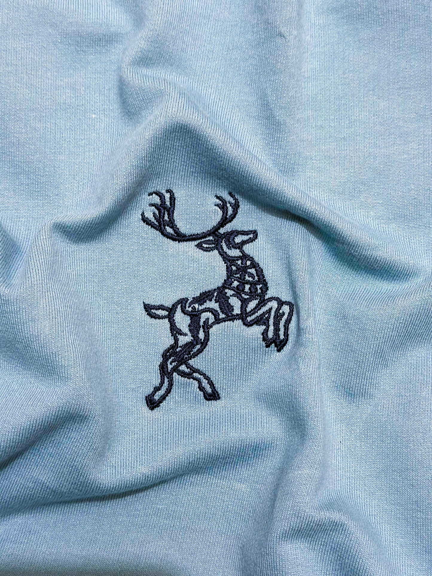 Dusty Blue Regular Fir T-shirt - Minimal Deer Embroidery