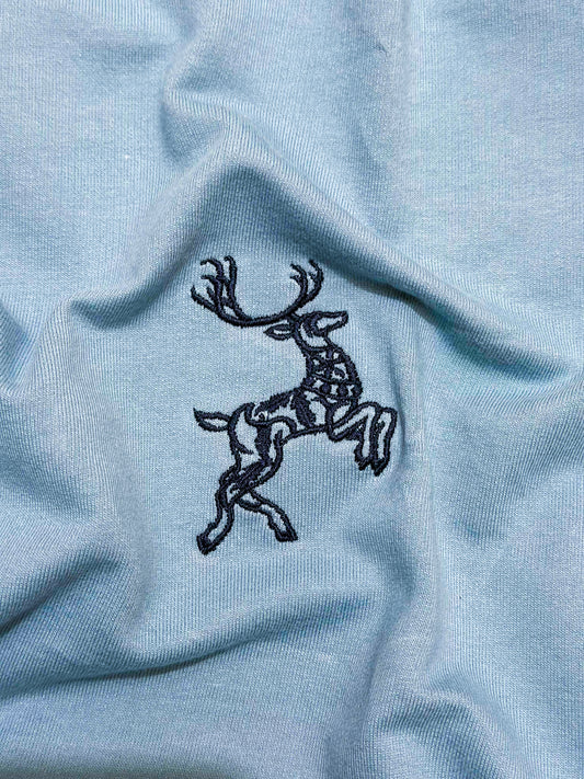 Dusty Blue Regular Fir T-shirt - Minimal Deer Embroidery