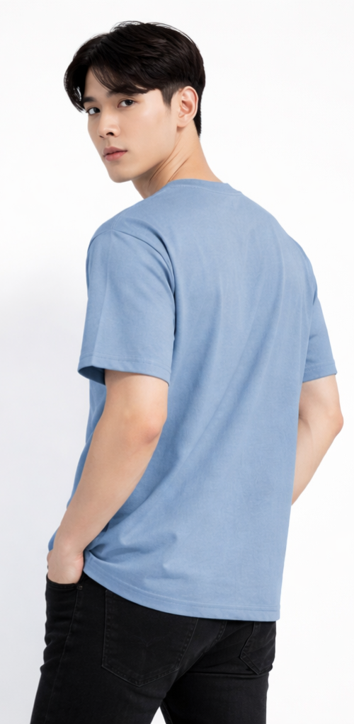 Dusty Blue Regular Fir T-shirt - Minimal Deer Embroidery