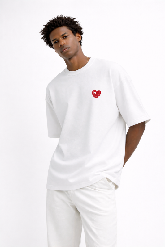 White Oversized Tee with Minimal LOVE Puff Print