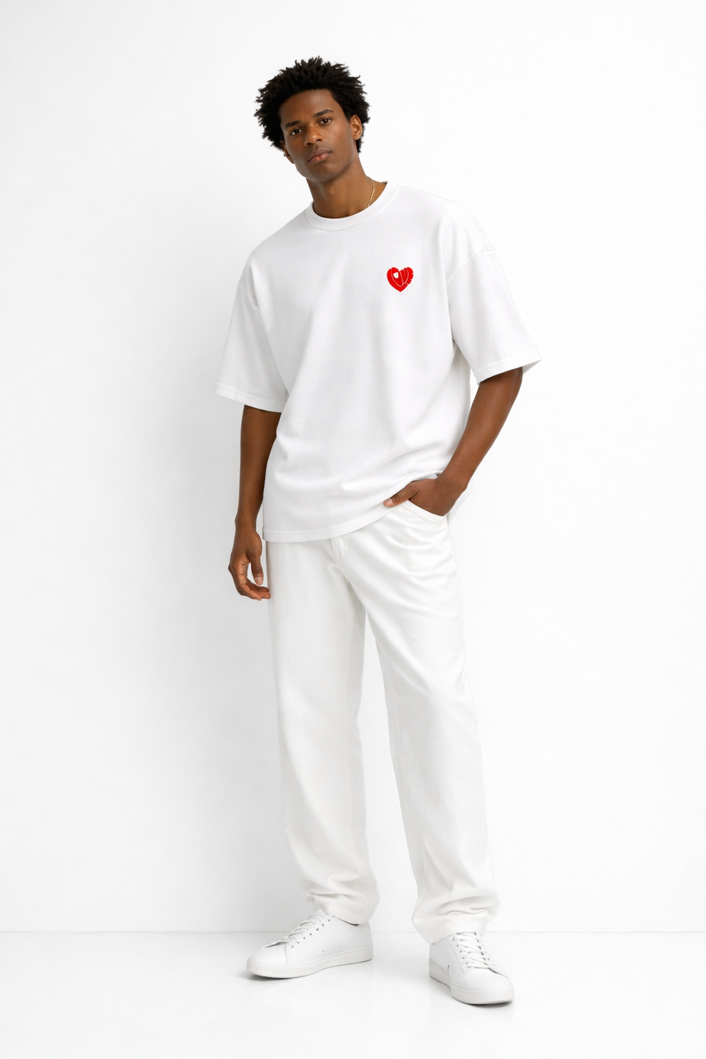 White Oversized Tee with Minimal LOVE Puff Print