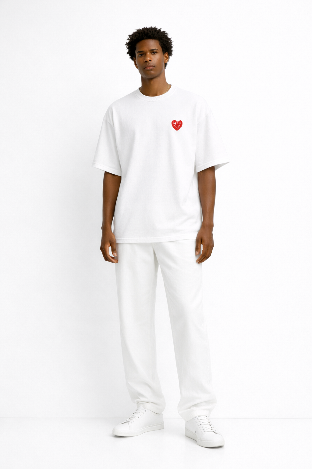White Oversized Tee with Minimal LOVE Puff Print