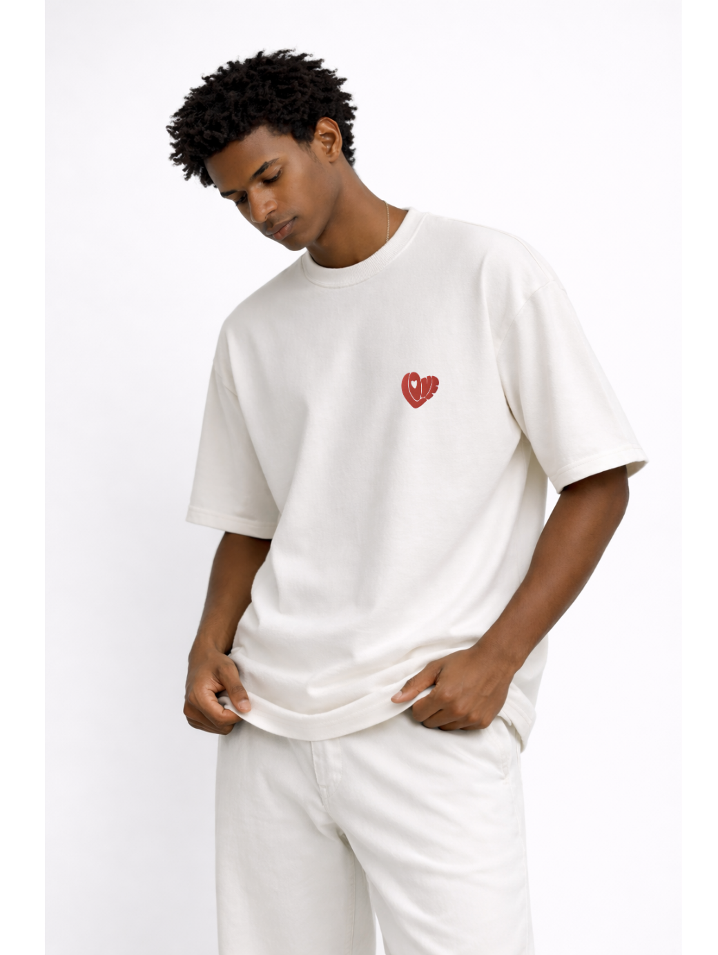 White Oversized Tee with Minimal LOVE Puff Print
