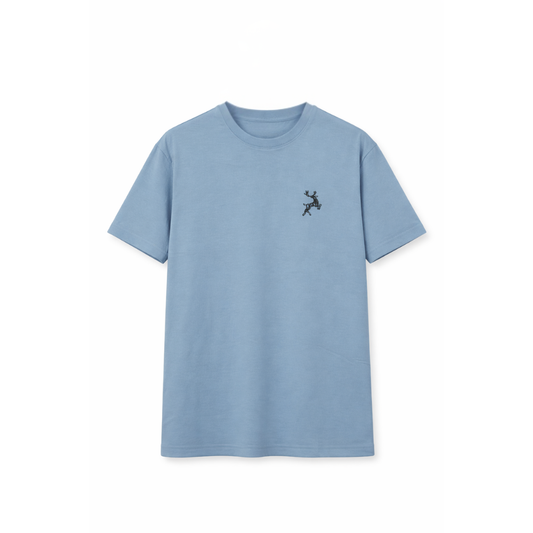 Dusty Blue Regular Fir T-shirt - Minimal Deer Embroidery