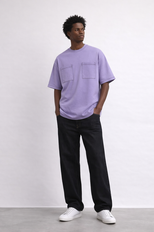 Light Lavender Oversized T-shirt with Contrast Stich