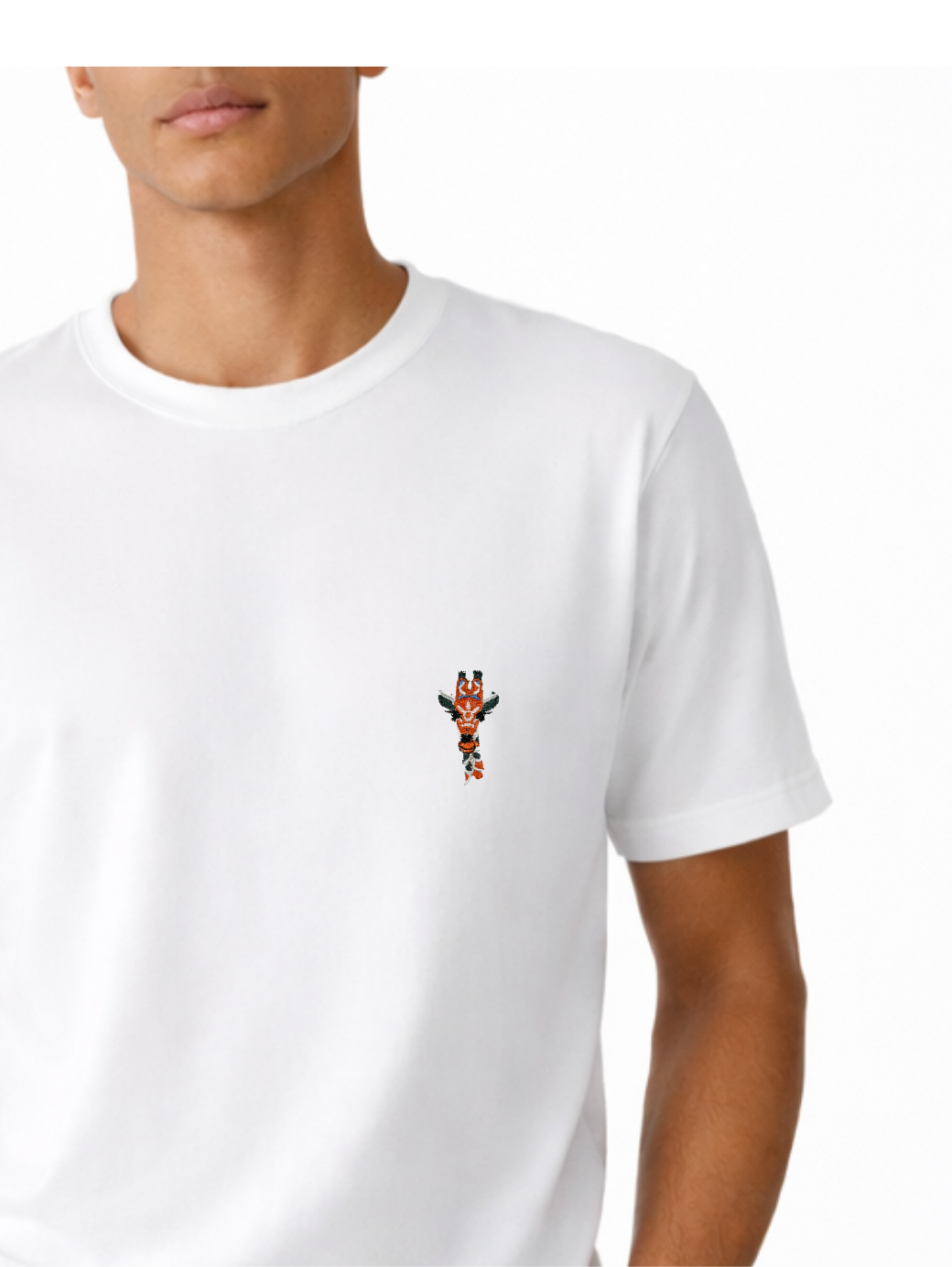 White French Terry T-Shirt with Giraffe Embroidery