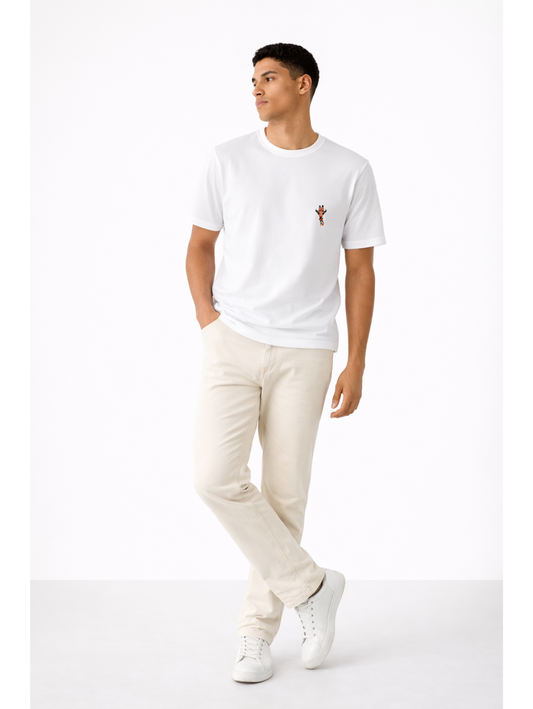 White French Terry T-Shirt with Giraffe Embroidery