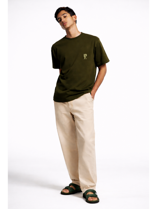 Olive Green Oversized Puff Print Tee — Minimal Cactus